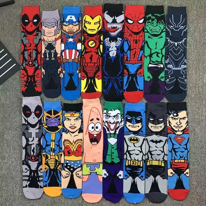 YL Top Quality Mens Crew Socks Superhero Anime Cotton Socks New Cartoon Hot Sale Male Novelty Marvel Socks Wholesale