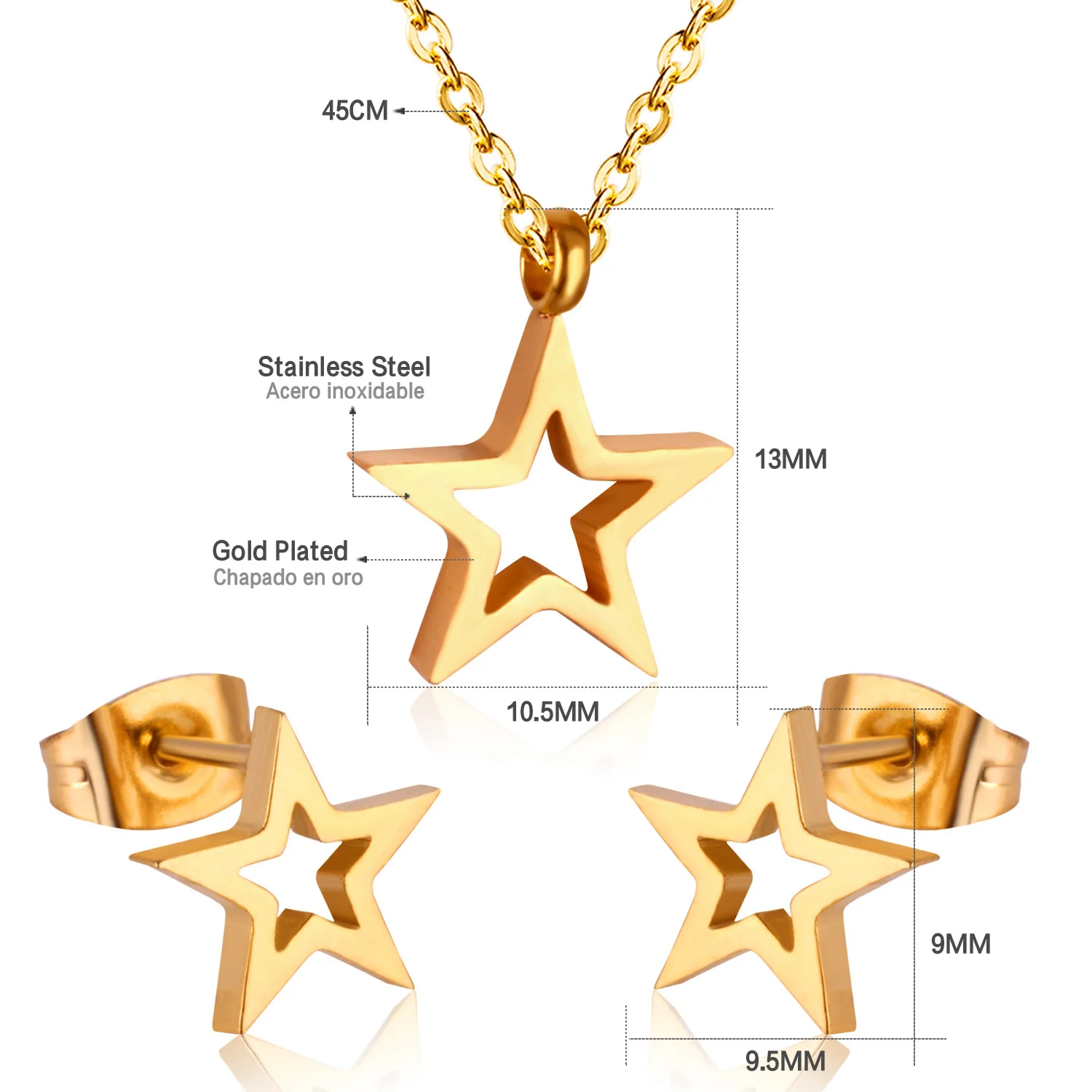 Star Shape Pendant Necklace and Earrings for Women Stainless Jewelry Sets