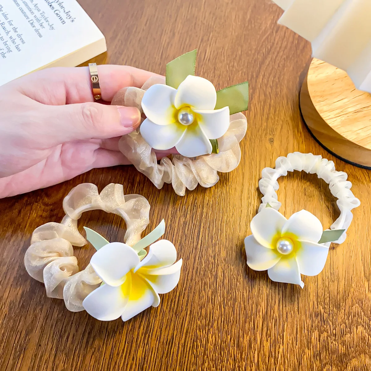 MIO flower hair band with artifical flower big foam hawaii flowers elastic plumeria hair rubber band beach daily