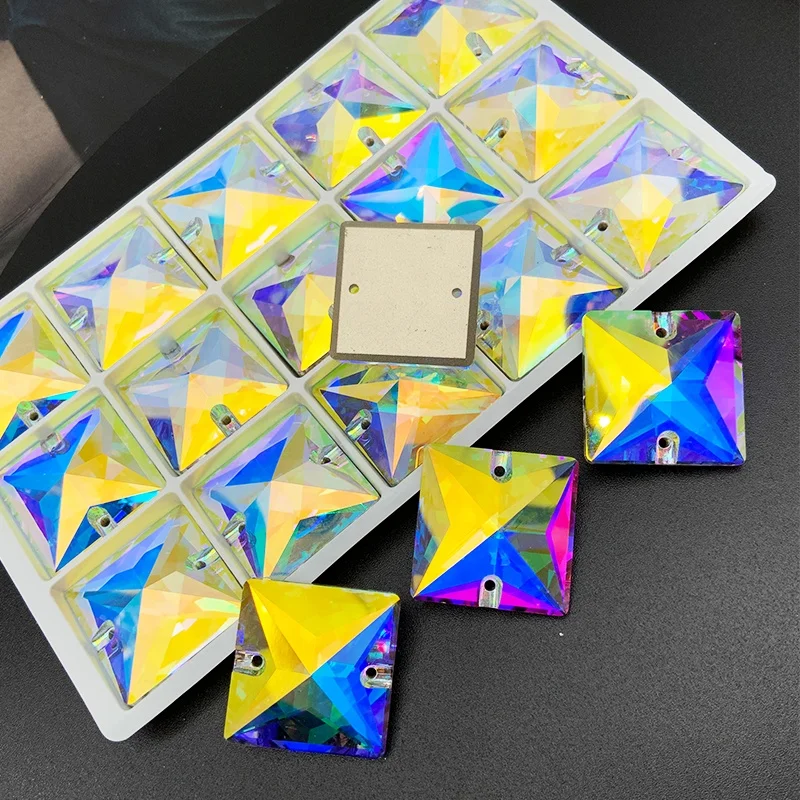 Top quality Dancing Sewing rhinestones for clothes sew-on k9 sew on stones crystal jewelry accessories square 16mm crystal ab