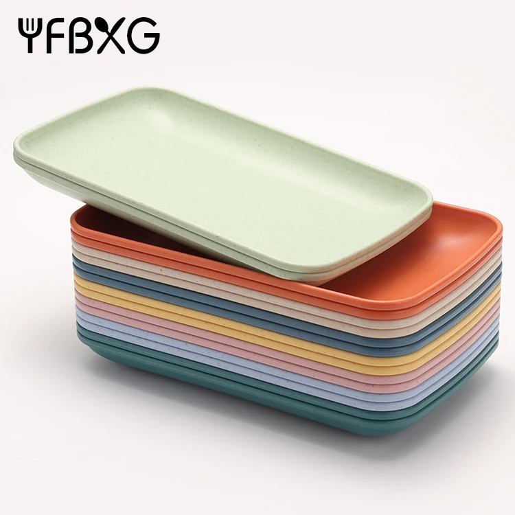 Microwave safe rectangular wheat straw plastic trays set sushi serving dishes restaurant food plates set