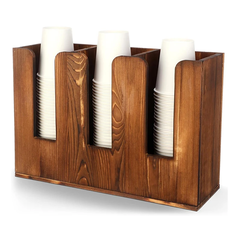 Coffee Cup Dispenser Wood Coffee Cup and Lid Storage Organizer Holder for Coffee Milk Tea Shop