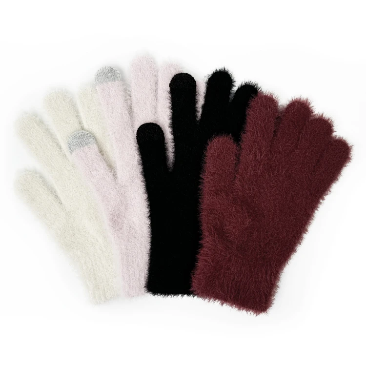 Women Winter Keep Warm Plush Gloves Elasticity Soft Mittens Imitation Mink Fur Knitted Girls Fashion Touch Screen Gloves, white