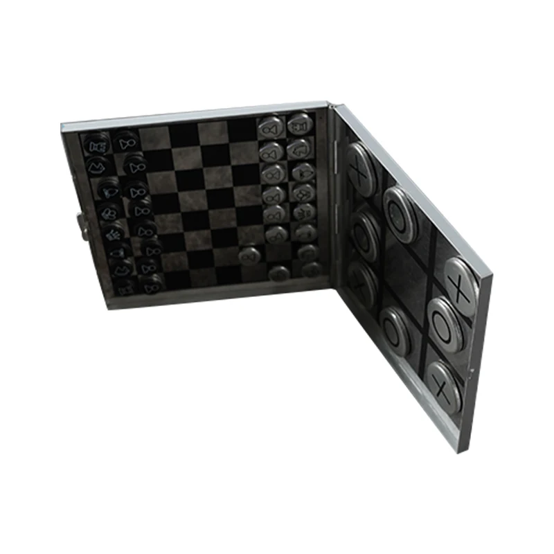 New 2 in 1 magnetic mini metal tic tac toe and chess board aluminum chess set tic tac toe