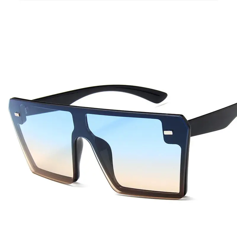 Square Sunglasses Women Oversized Flat Top Black Clear Lens One Piece Sun Glasses
