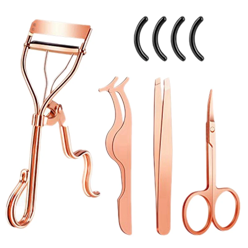 MP043 Custom Logo 4Pcs/lot Stainless Steel Makeup Set Eyelash Curler Eyebrow Tweezers Scissors Eyelash Clip