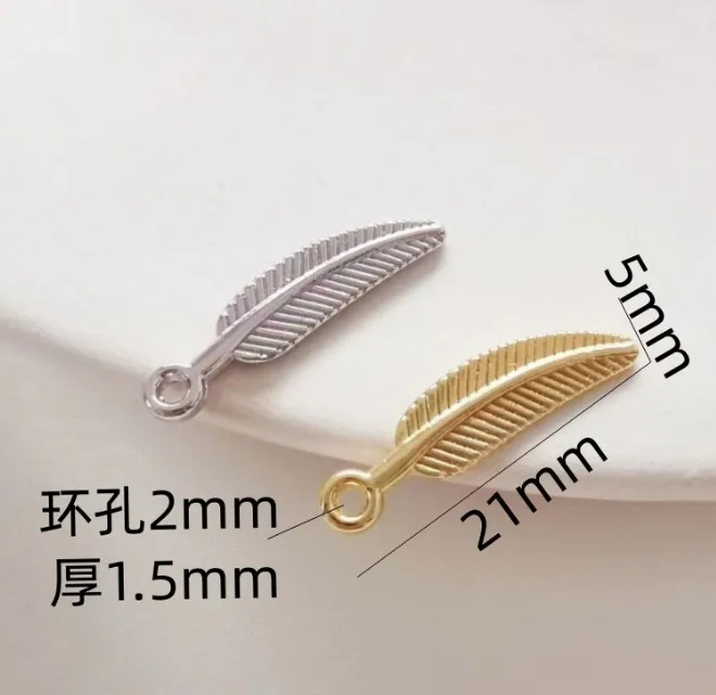 NANA high quality fashion 24k gold filled 5x21mm feather charm and pendant for jewelry findings