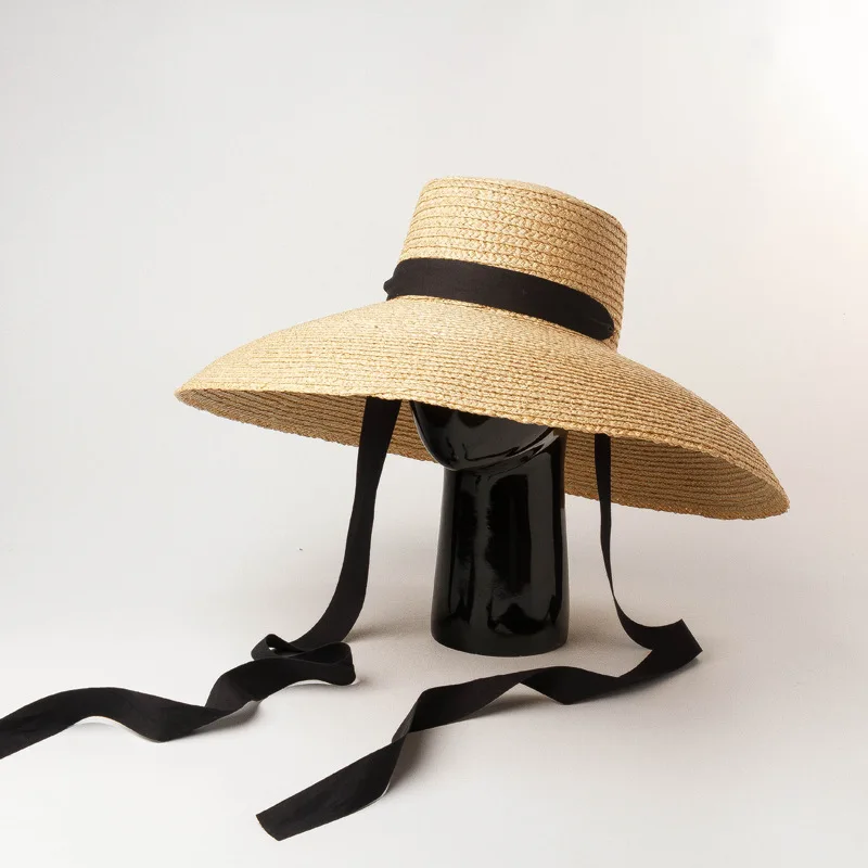 Vacation Travels Holiday Oceanside Beach Handmade Sombrero Femme Straw Hat Natural Big Brim Elegant Wheat Straw Hat