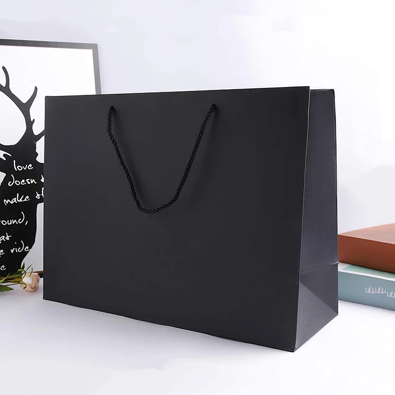 Wholesale custom printed  luxury shopping gift handle black paper bag with paper bags with your own logo