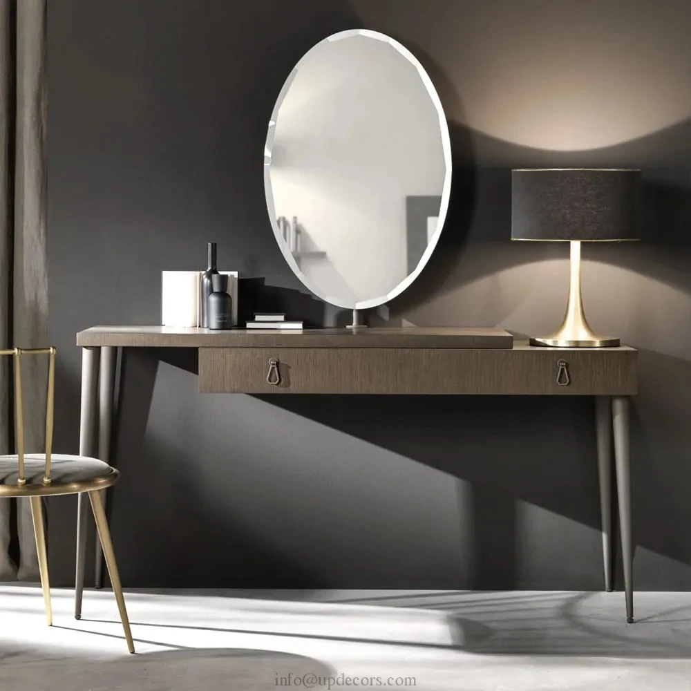 High End Bespoke Furniture Italian Bedroom Furniture Designer Veneered Dressing Table With Oval Mirror