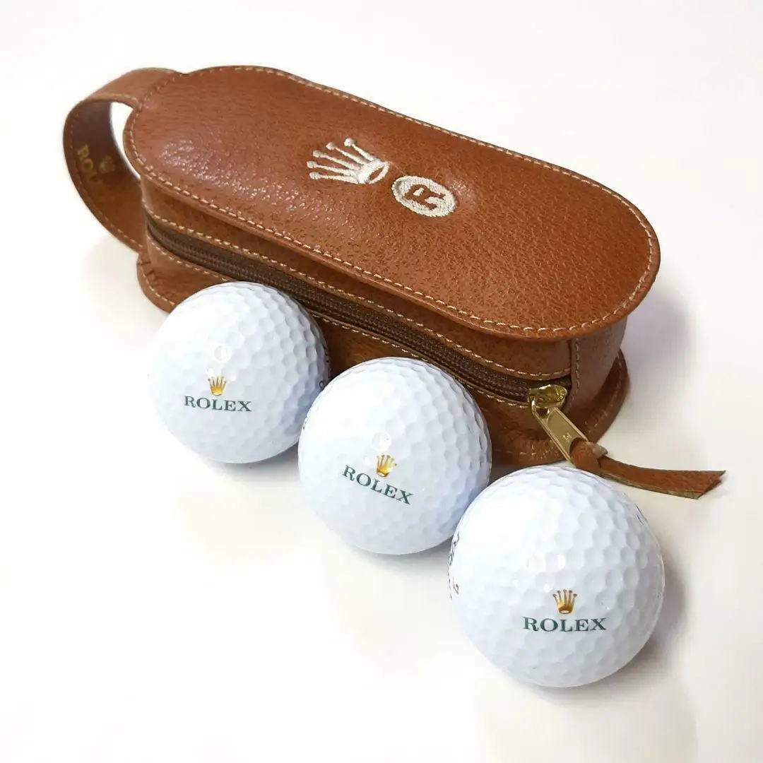Brown Leather Golf Ball Holder Zip Bag with 3 Golf Balls