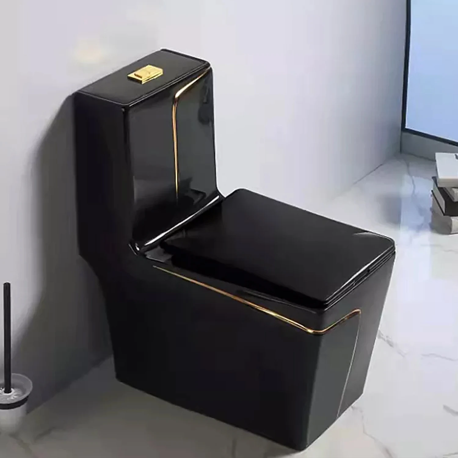 Modern Hot Sale Hotel Bathroom Freestanding Ceramic White Black Blue Gray Toilet with Gold Trim Floor Mounted One Piece Toilet
