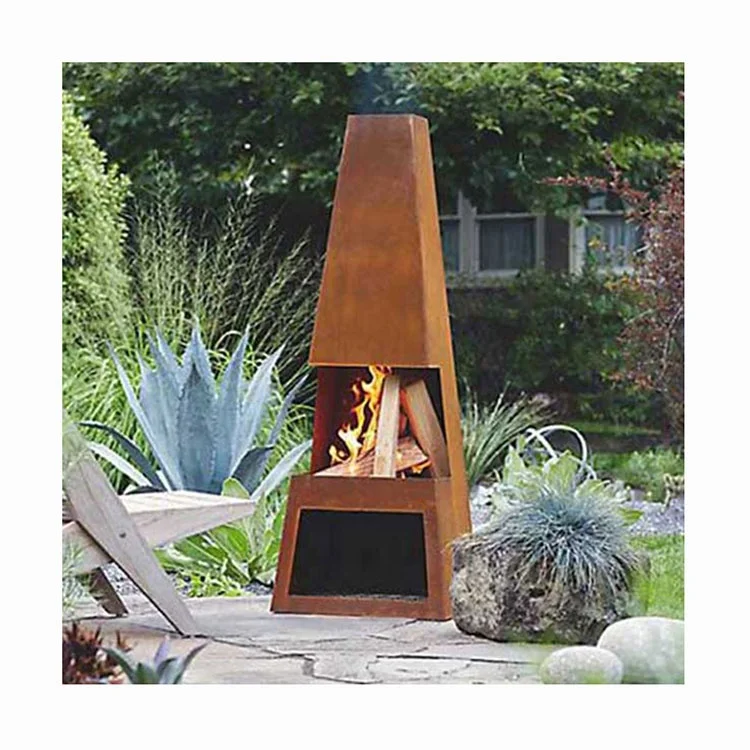 Custom Corten Steel Standing Patio Fire Pit Table Outdoor Patio Set With Fire Pit