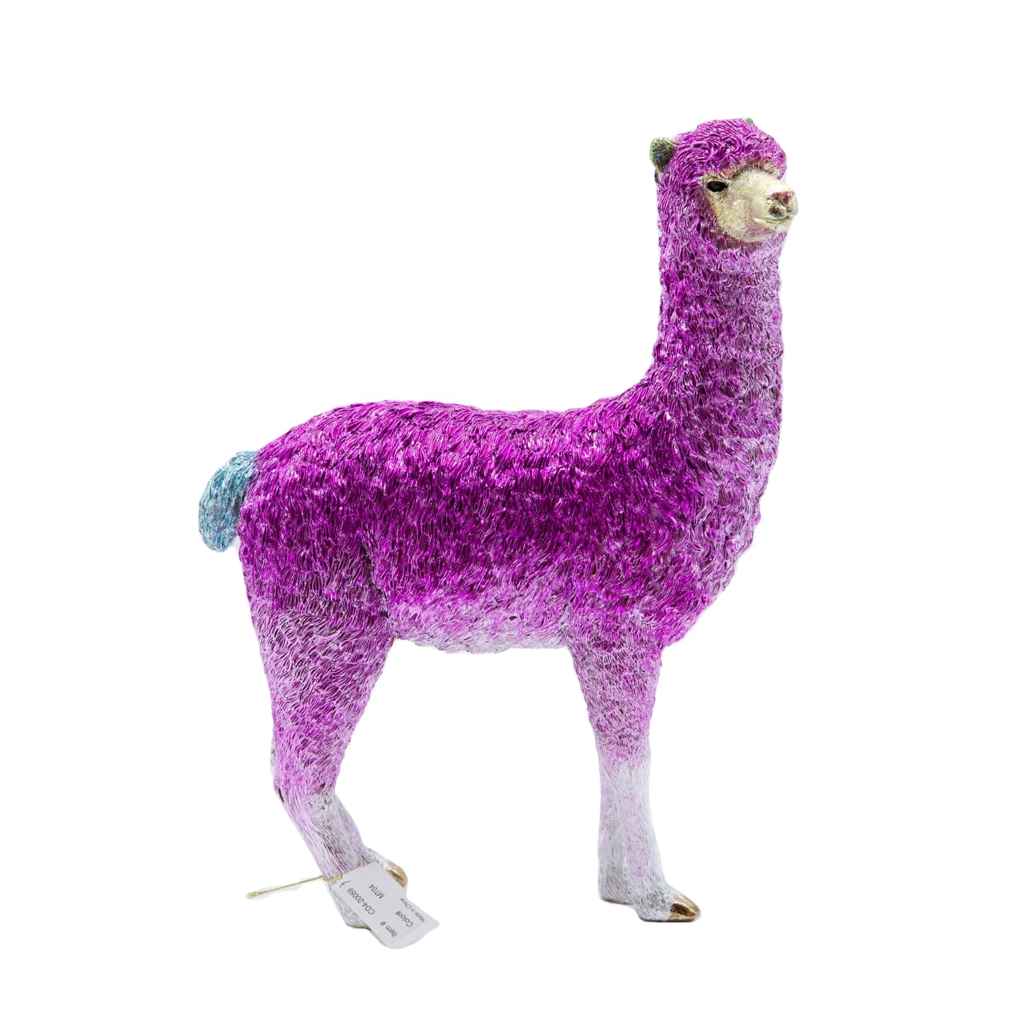 Hand Painted Glitter Pink Purple Standing Art Lama Decoration Display Decor Poly Resin Brass Animal Statue Resin Craft Supplies