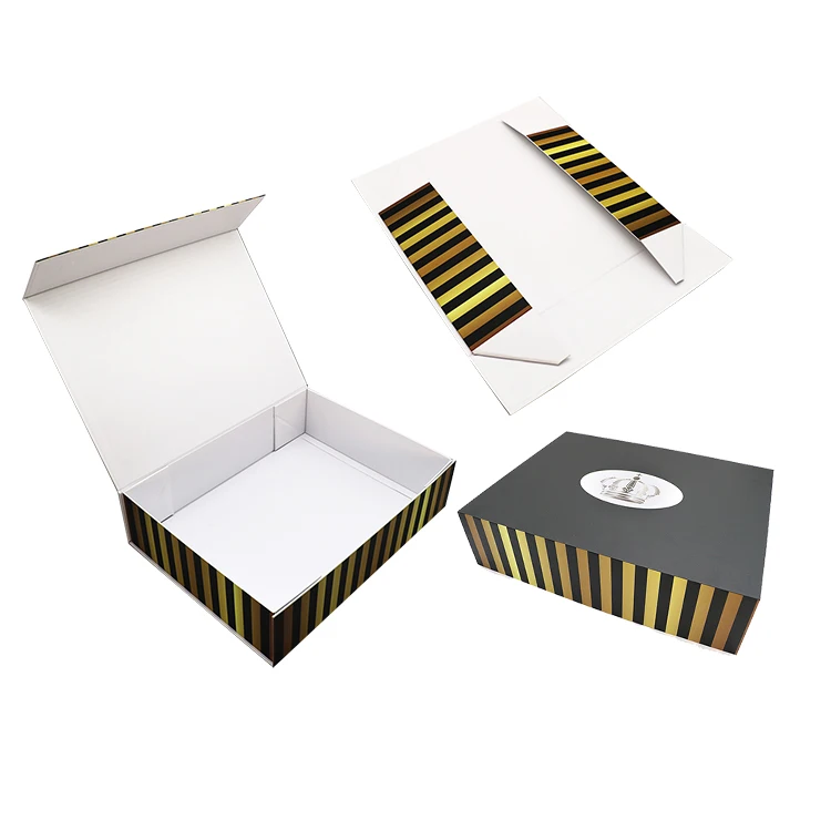 Black Cardboard Custom Magnetic Closure Flap Lid Packaging Gift Box With Magnetic Lid