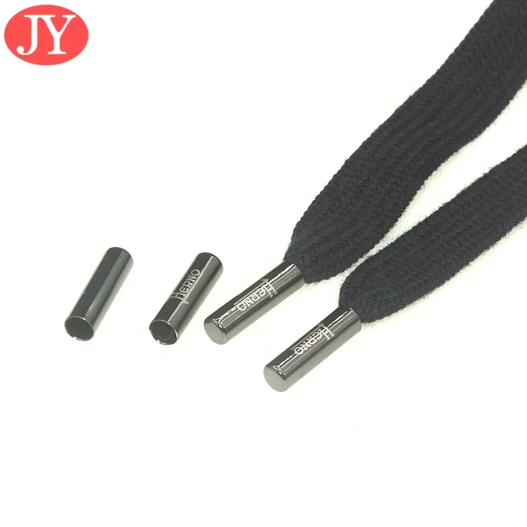 custom flat cotton rope with logo metal aglet tipping for sneaker shoelace hoodies sweater draw cord string