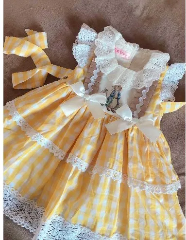 PHB 11704 yellow color cute bunny design children girls dress clothing in spain