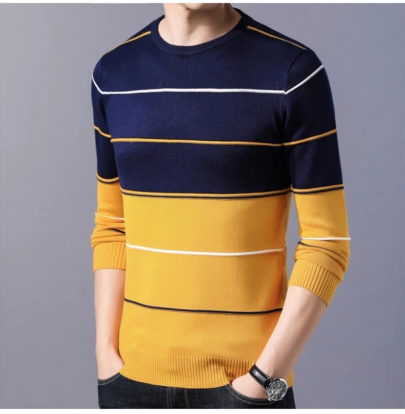 New Fashion Brand Sweater Mens Pullover Striped Slim Fit Jumpers Knitted Woolen Autumn Korean Style Casual Men Clothing casual