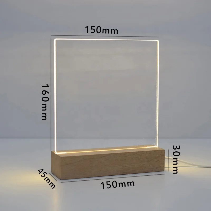 LED Message Board Luminous Acrylic Board for Office Acrylic Dry Erase Board with Light up Wooden Stand Lamp Base