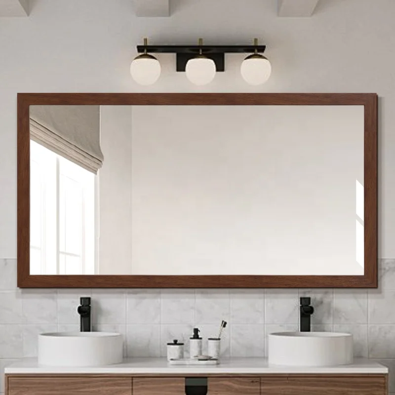 Factory Direct Sell Rectangle Modern PS wood Framed Decorative Wall Mounted Bathroom Mirror For Home Hotel Decor