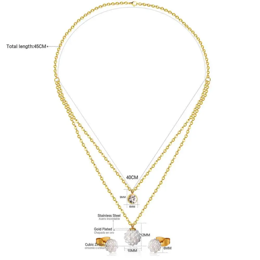 Double Necklace Earring Zircon Wedding Bridal Dubai African jewelries sets for womens body jewelries