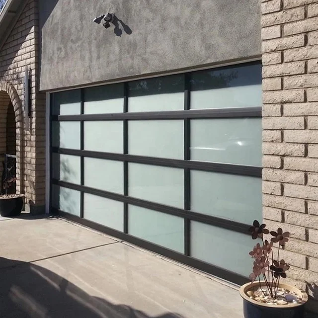 Aluminum frame 9mm tempered frosted or transparent glass electric sliding garage door manufacturer in Shenzhen, China