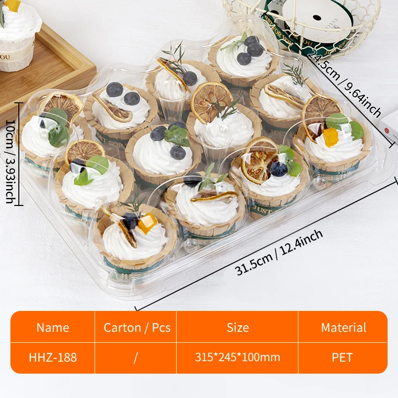 Top selling 1 2 4 6 12 count transparent plastic cupcake container dessert muffin box for food packaging