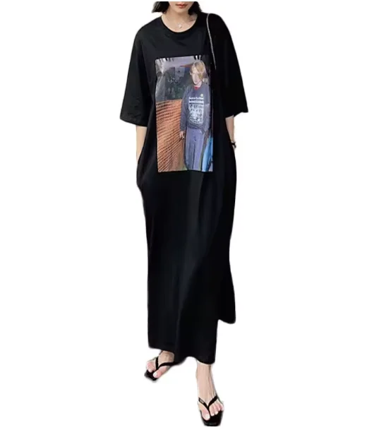 Hot Sale Oversized Lazy Casual Maxi Dress Women Summer Fashion Pattern Pockets Long Skirt Ladies Graphic Cotton T Shirt Dresses