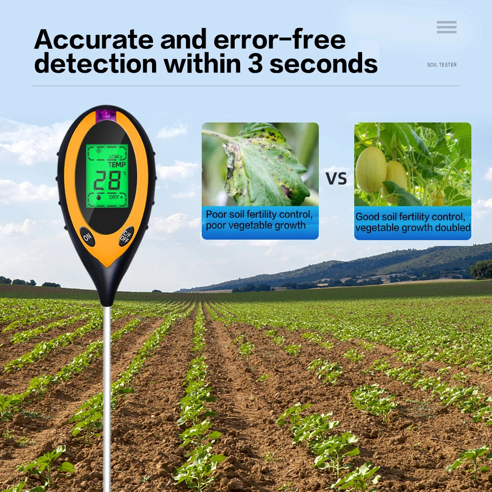 4-in-1 soil moisture meter digital plant temperature/moisture/ph/sunlight intensity backlight lcd display soil test meter