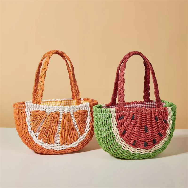 NY 2022 new summer beach bags travel girls cute watermelon oranges design shoulder strap paper straw bag