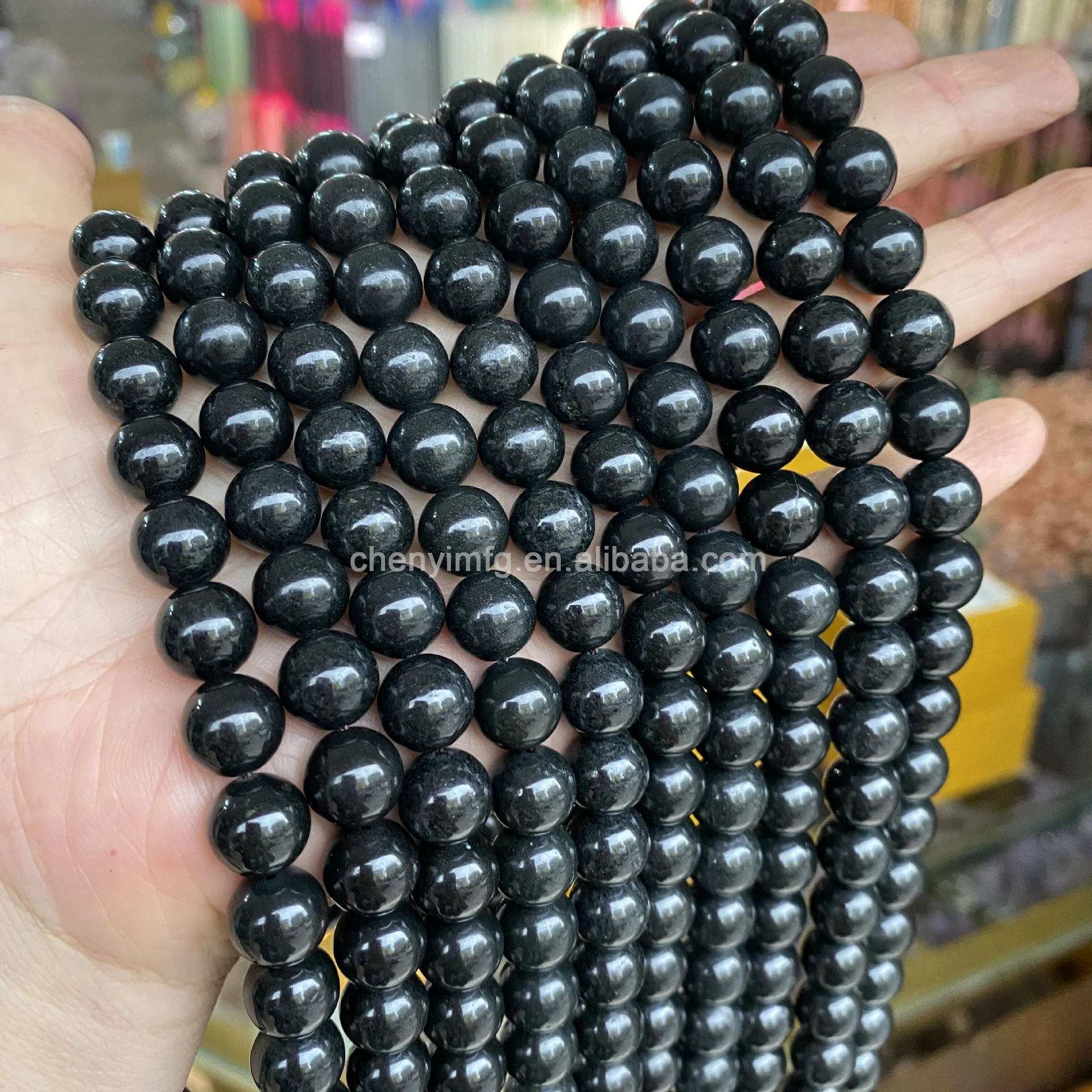 Round Beads Bracelet Healing Necklace Loose Shungite Stone Crystal Round Beads For Jewelry Making