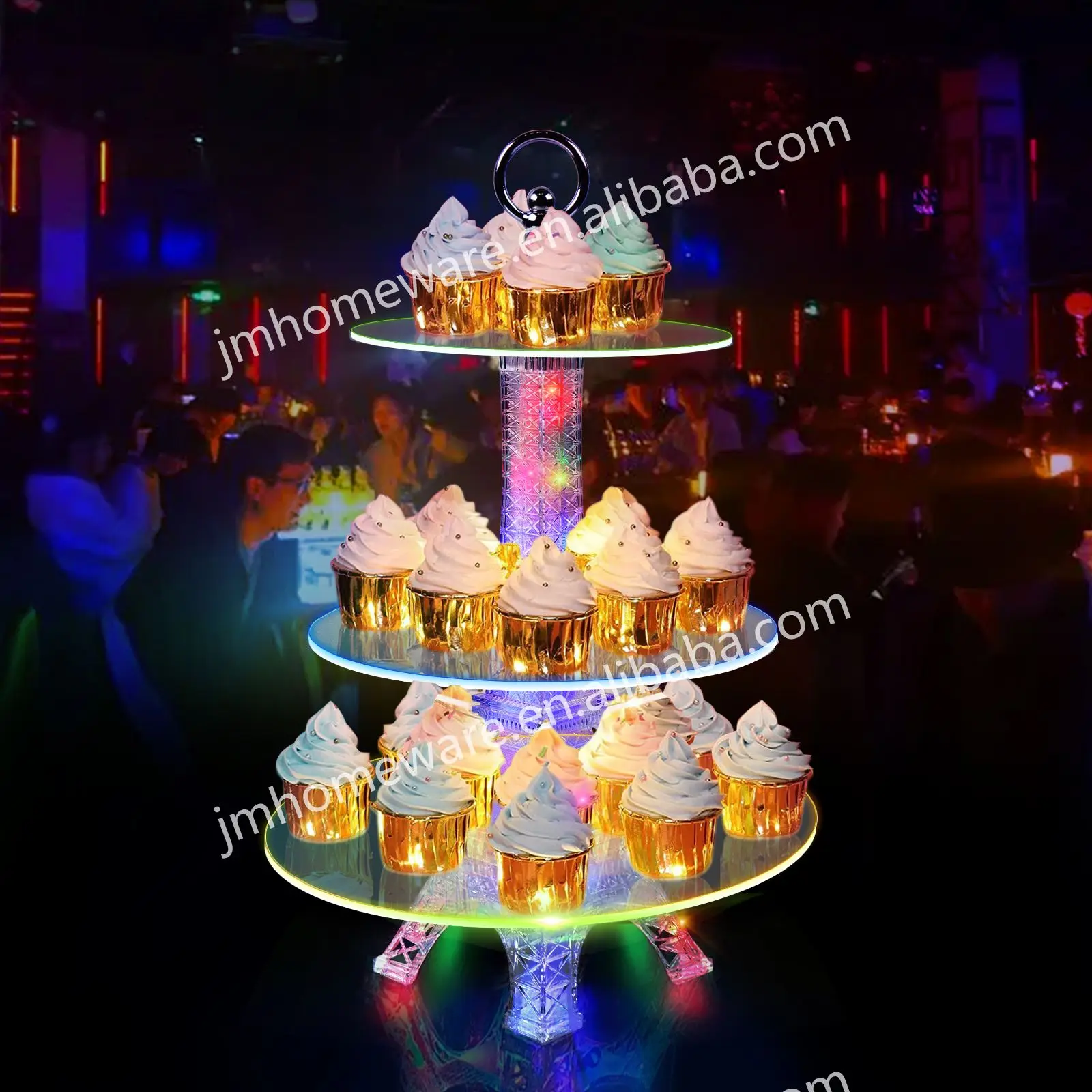 Оптовая продажа акриловая подставка для кексов 3-ярусная светодиодная башня свадебной вечеринки мероприятия в ночном клубе