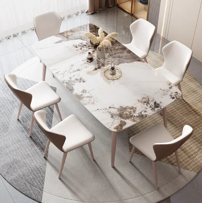 ATUNUS Modern Luxury golden stainless steel dining table for dining room furniture dinner table set