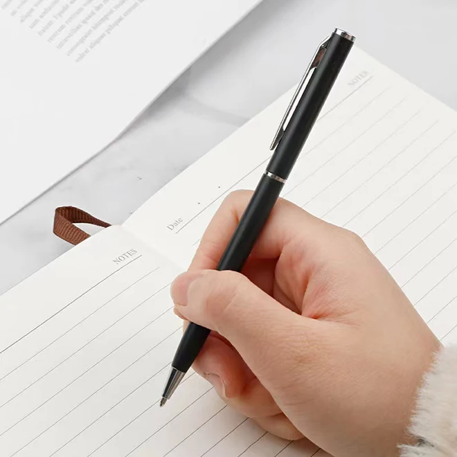 Popular Promotional Hotel Company Advertising Customized Logo Slim Thin Twist Metal Ball Point Pen