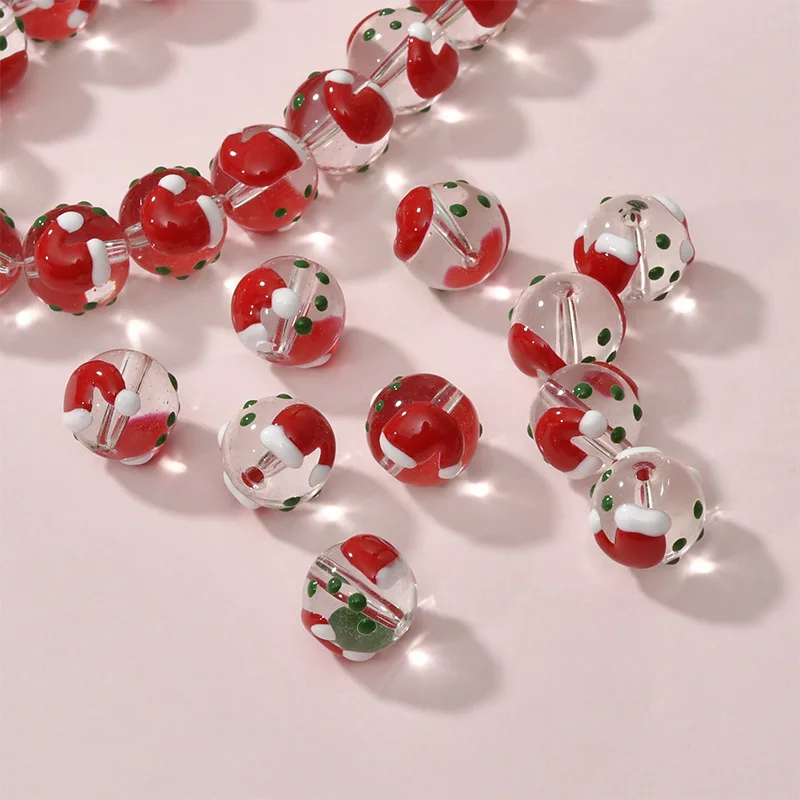 hot selling popular 12mm transparent Stockings Santa Claus decoration christmas bracelets glass bead lampwork