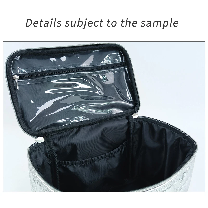 Luxurious Simple large Glisten Shiny metallic PU Silver travel hanging Beauty Product Storage cosmetic cases toiletry makeup bag