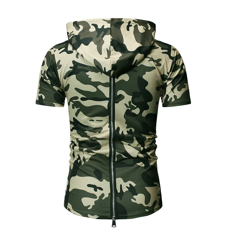
Mens Custom Green T Shirts Hoodie Digital Camo Printed T-shirts with Zipper on Back 