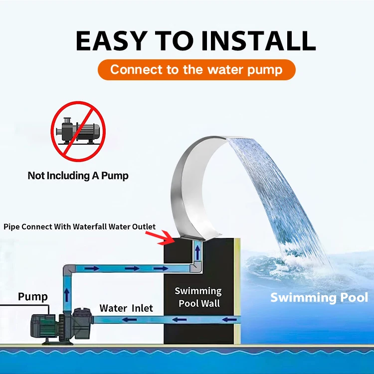 Factory Stainless Steel Swimming Pool Spa Massage Waterfall Spout For Swimming Pool