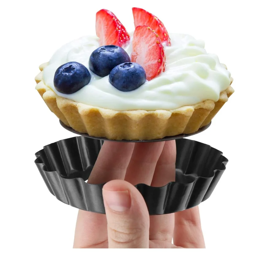 4 Inch Mini Tart Pan Small Round Quiche Pan with Removable Bottom Tart Mold Pie Pan Nonstick Bakeware Set Reusable for Oven Bak
