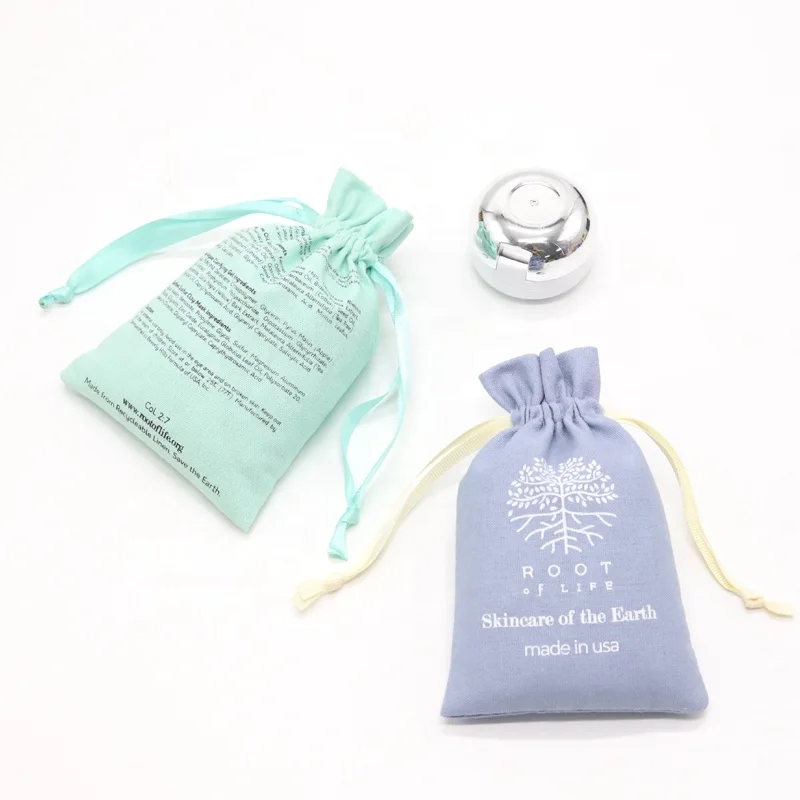 Custom Logo Printed Cotton Linen Gift Cosmetic Pouch Small Grey Drawstring Cotton Linen Perfume Bottle Dust Bag