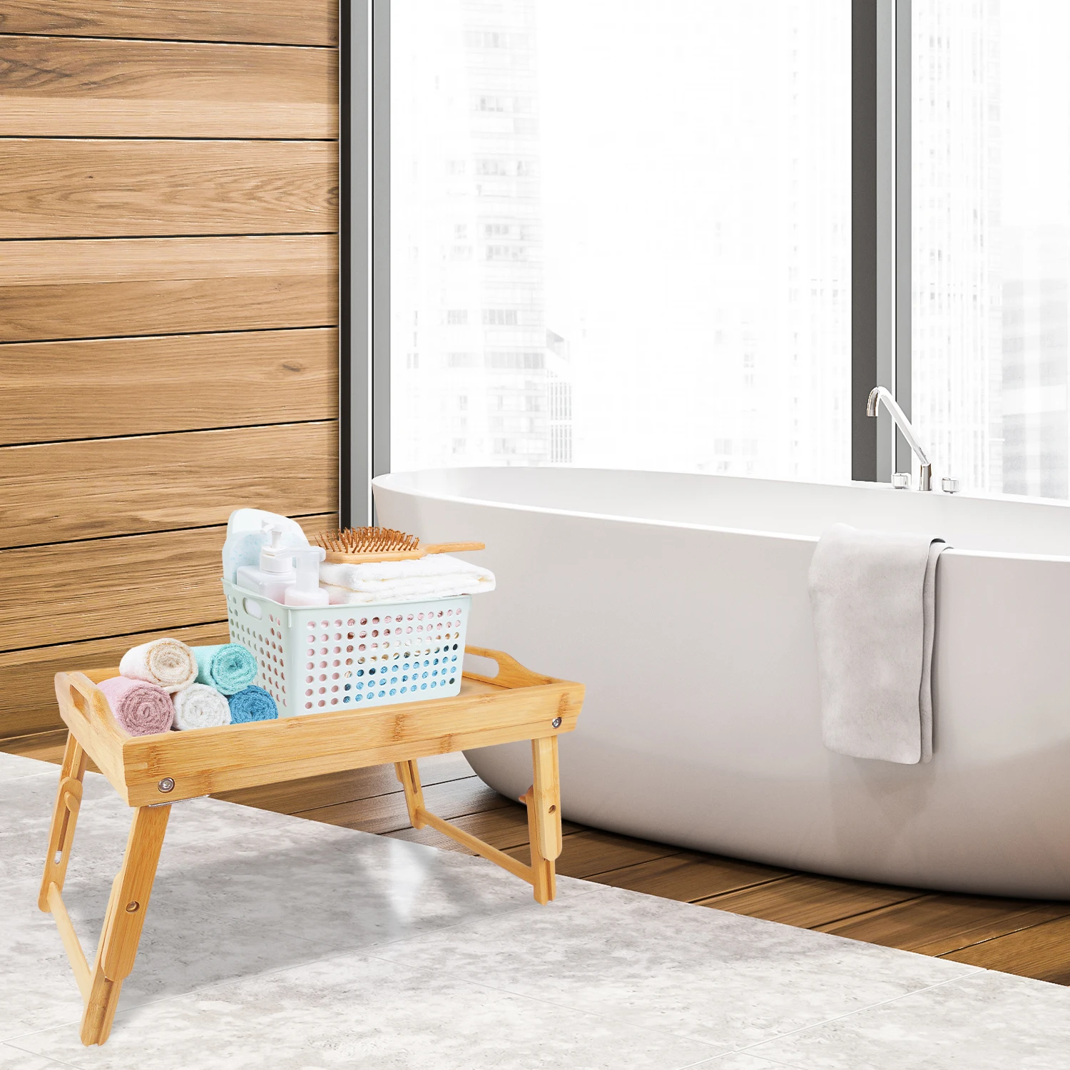 Waterproof Foldable Bamboo Breakfast Food Dinner Serving Bed Table Tray