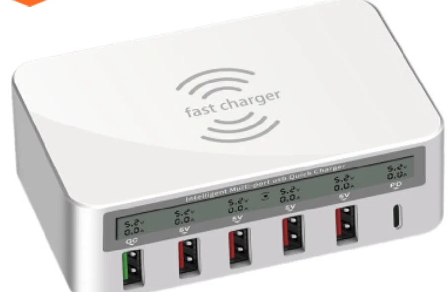 
QC3.0 Fast Charging Wireless Charging USB Charger LED Adapter Desktop 50W Intelligent USB Charger 