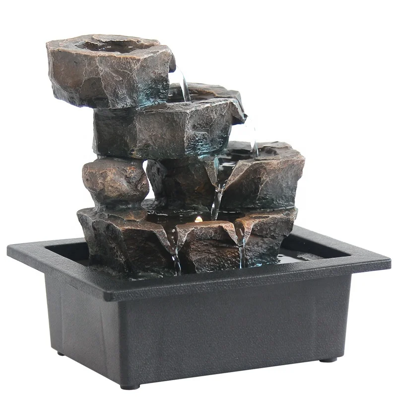 2025 Tabletop Living Room Decor Resin Water Fountain 4-Tier Relaxation Water Fountain Indoor Resin Feng Shui Waterfall Fountain