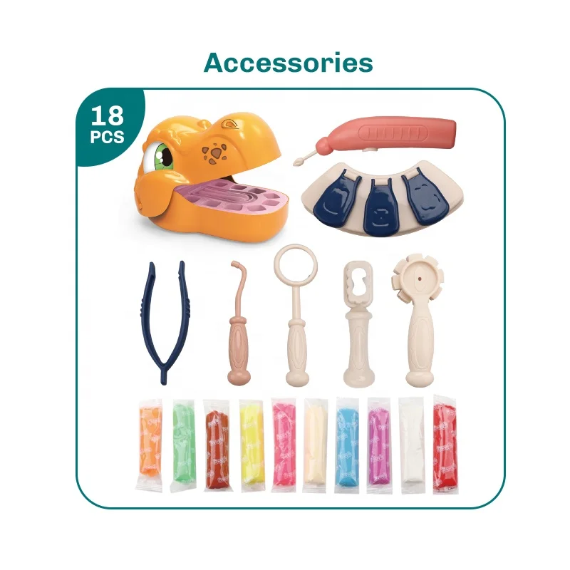 2024 New Banatoys Playdough Diy Set Wheat Dough Play Dough Set Girls DIY Toys Dinosaur Dentist Included 1*1.5V' AG13 Batteries