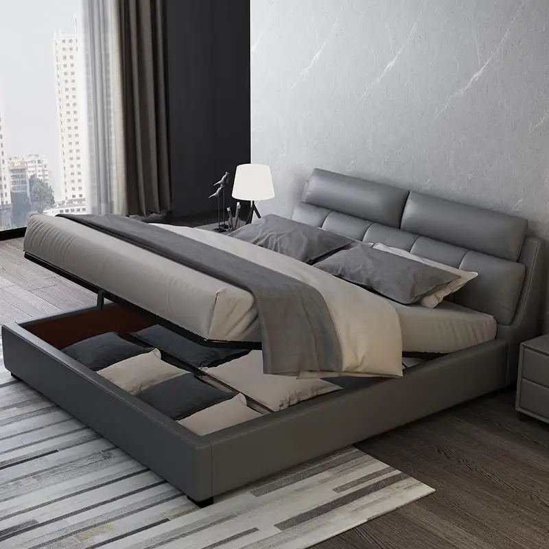 Modern Style Bedroom Furniture Multi-Function Storage King Queen Size Leather Bed CELB009