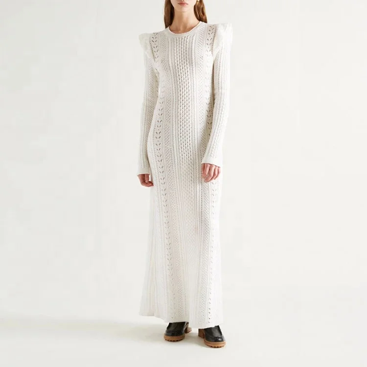 Knitwear manufacturers custom spring 2023 white vintage elegant casual maxi dresses for woman sweater knit dress women