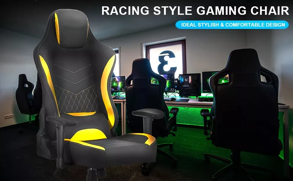 Brazil Stretch Cloth Cat Paw Cloth Yellow Gaming Chair with Wireless Gaming Keyboard and Mouse Armrest Pad for Arms and Elbows
