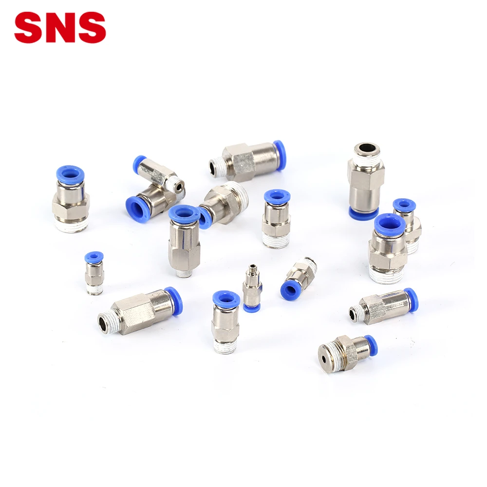 SNS KCC Series brass plated pneumatic straight male threaded one-touch air stop fitting