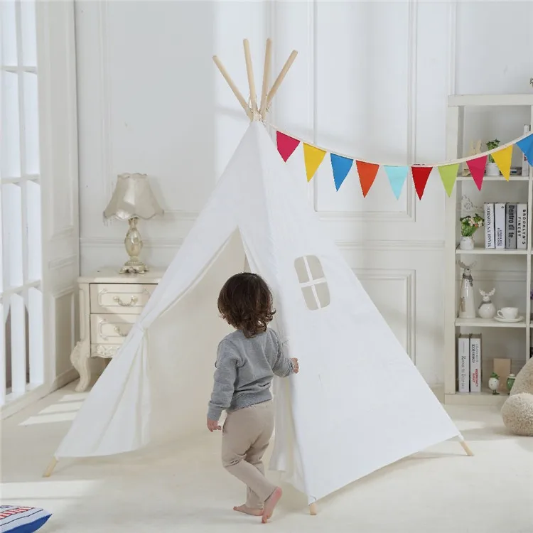Suitable for boys and girls aged 3-8 having party pure cotton canvas for white Teepee