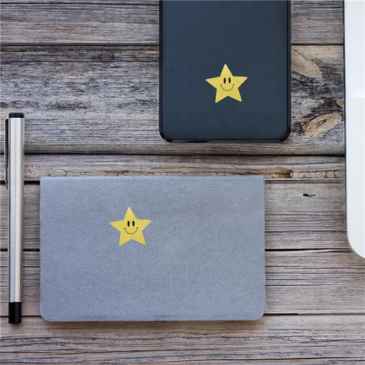Hybsk Gold Star Shape Smile Face Stickers 1.5 Inch Total 500 Adhesive Labels Per Roll